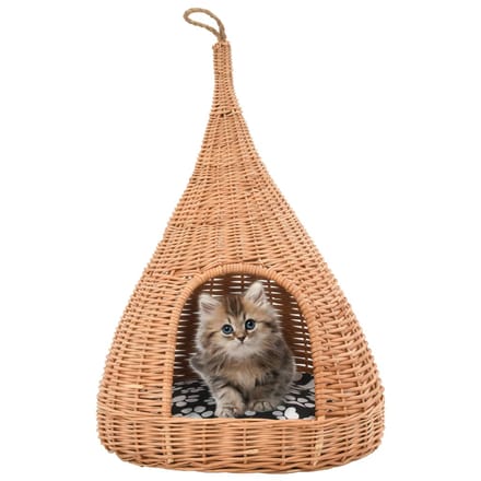 Maison pour Chat avec Coussin 40x60 cm Tipi en Osier Naturel