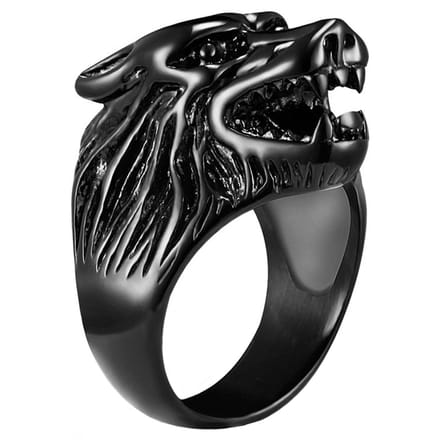 Heren ring edelstaal Wolf Zwart-20mm