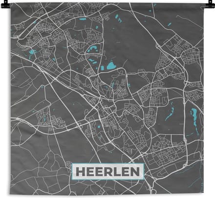 Wandkleed - Plattegrond - Heerlen - Grijs - Blauw - 120x120 cm - Wandtapijt
