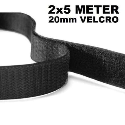 2*5m OPNAAIBARE KLITTENBAND (2*5m Hook and 2*5m Loop) Breedte 20MM, Kleur ZWART