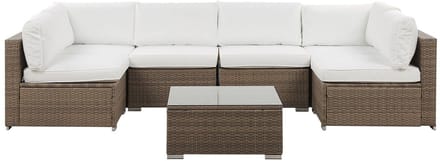 BELVEDERE - Loungeset voor 6 - Bruin/Wit - PE rotan