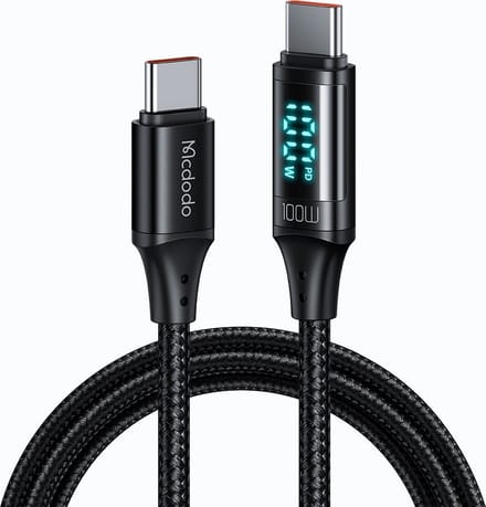 USB-C - USB-C Data- en Oplaadkabel McDodo CA-1100 Display, 100W, 1.2m, Zwart