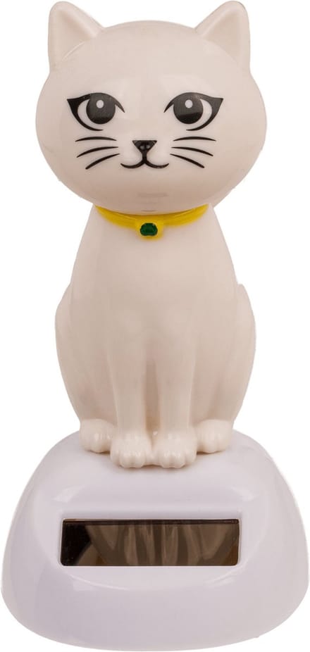 Out of the Blue - Solar bewegend katje - wit 12 cm - Huis katten beeldjes/cadeau