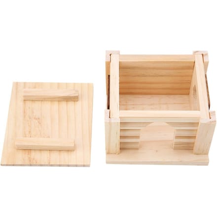 1 Stuk Natuurlijk Houten Hamsterhuisje Plat Dak Hut Rattenhuis Muiskooi voor Klein Huisdier Speelgoed beige