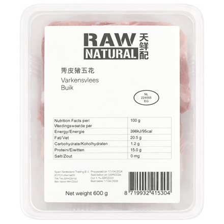 Raw Naturals buikspek met zwoerd - 600 g