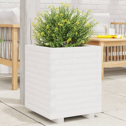 vidaXL - Plantenbak - 40x40x49,5 - cm - massief - grenenhout - wit
