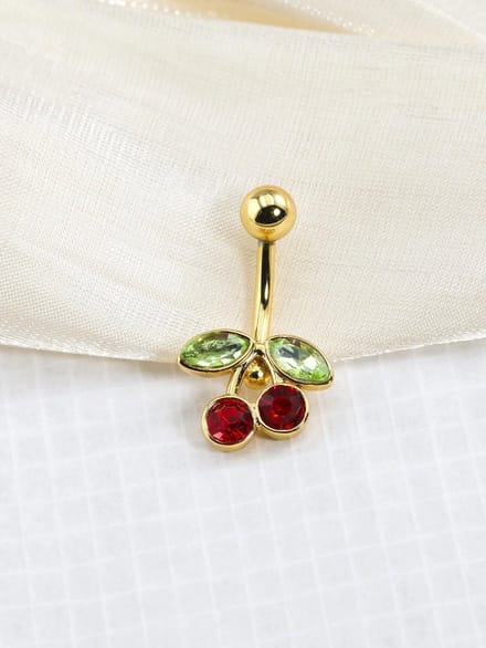 Kers Navelpiercing - Goudkleurige Navelpiercing - Cherry Belly Button Piercing - 1 Stuk
