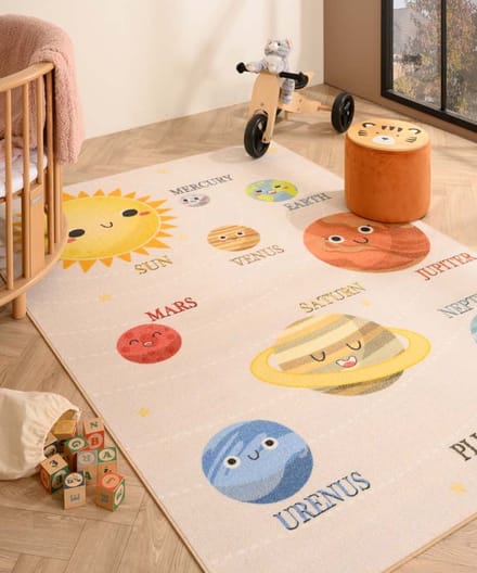 Kindervloerkleed planeten - Joy beige 100x150