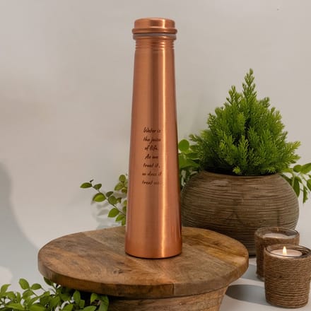 Puur koperen waterfles toren mat gegraveerd ± 850 ml (zware uitvoering)