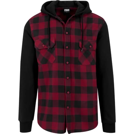 Urban Classics - Checked Flanell Sweat Shirt Hoodie/trui - M - Zwart/Rood