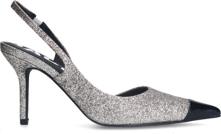 Sacha - Dames - Zilveren glitter slingback pumps - Maat 36