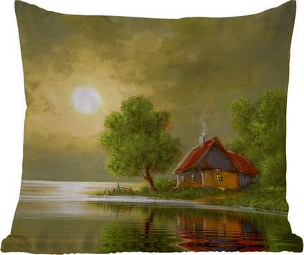 Buitenkussen - Schilderij - Olieverf - Huis - Natuur - Water - 45x45 cm - Weerbestendig