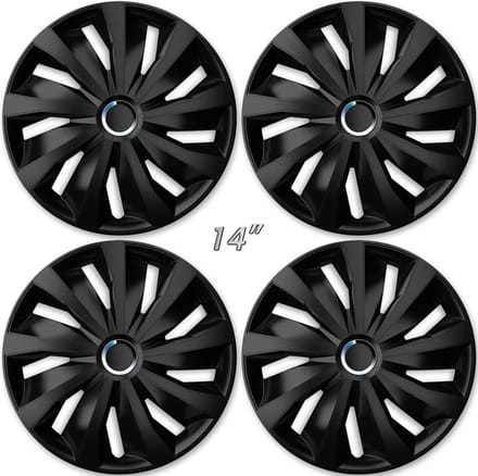 Wieldoppen GRIP BLACK 14 inch mat zwart + chroom ring set a 4 stuks in doos (a.u.b. tekst lezen!)