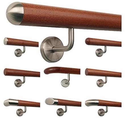 Houten trapleuning met roestvrijstalen houder - Lengte 30-500 cm