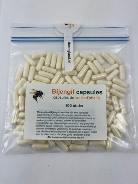 Honingland : Bijengif Capsules, Capsules de venin d'abeille, Bee venom capsules . 100 stuks