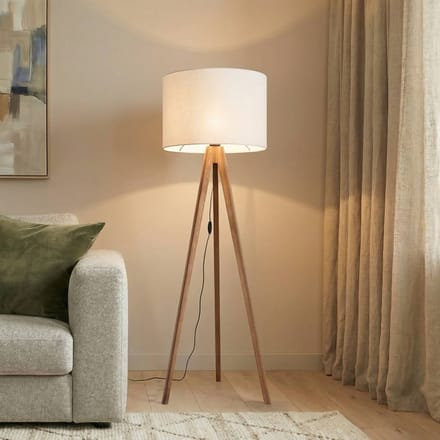 TK Lighting Vloerlamp Grand, crème/notenhout, hoogte 145 cm, E27