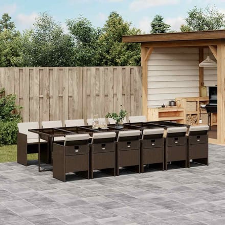 vidaXL - 13-delige - Tuinset - met - kussens - poly - rattan - bruin