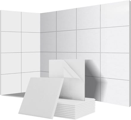 Famanu - 18 vierkante zelfklevende akoestische panelen polyester geluidsisolatie wit