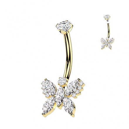 Piercing titanium vlinder extra steentjes goud - LMPiercings