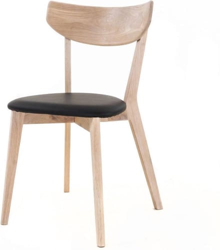 Rowico Home Ami Eetkamerstoel Whitewash Eikenhout - Met Zwart Zitkussen - Kunstleer - Houten Eetkamerstoel - Scandinavisch - Design