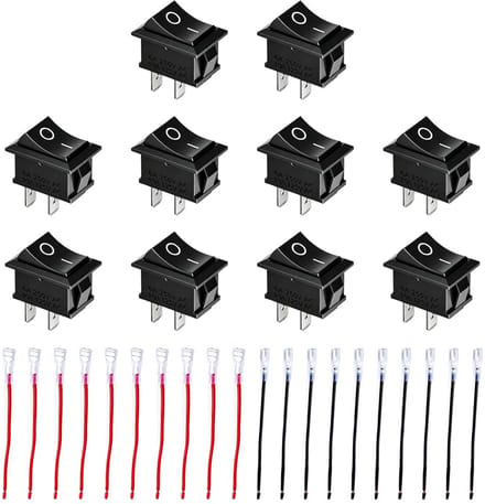 10x Mini Tuimelschakelaar SPST 2-polig KCD1 met Voorbedrade Kabel Schroefverbinding