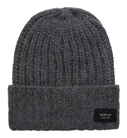 REPLAY muts sjaal Beanie + Scarf Set Charcoal Gray Melange donkergrijs