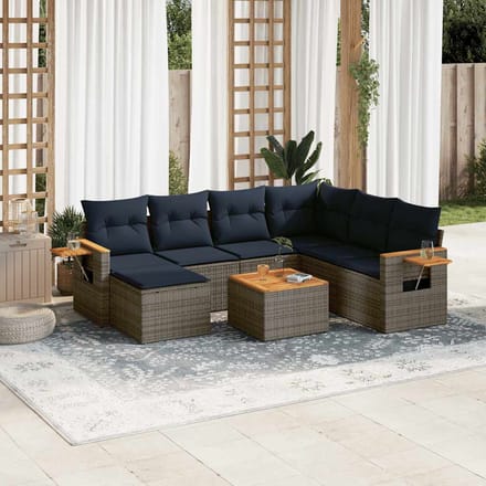 vidaXL - 8-delige - Loungeset - met - kussens - poly - rattan - grijs