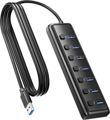TIM® USB Hub met Voeding - USB Hub - USB Splitter - Zwart - 19cm x 9cm x 3cm