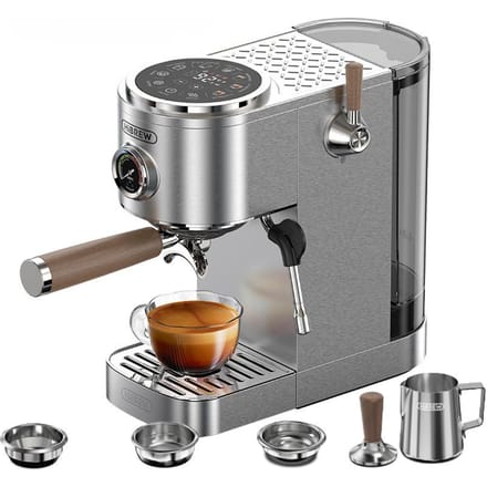 HiBREW H13 Semi-automatische Koffiemachine, Dubbel Boilersysteem met 20 Bar Pompdruk, Multifunctionele Zetmodi zilver