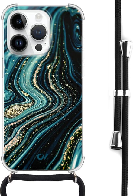 Casevibes - Telefoonhoesje met koord - Geschikt voor Apple iPhone 14 Pro Max - Blue Marble Waves - Blauw -