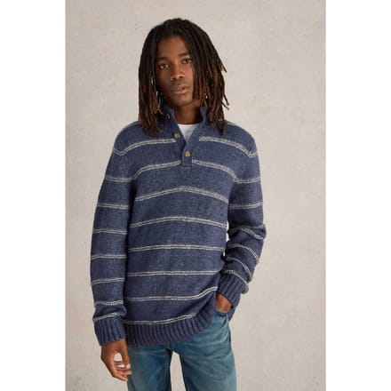White Stuff Breton Stripe Button Neck Navy Multi Taglia: S | Maglioni a maglia Outlet | Uomo | Blu