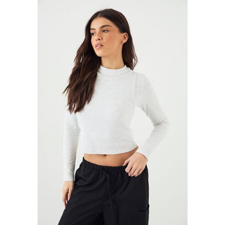 Dames DSGN Studio Dubbele Laag Lange Mouw Top | Asgrijs | Maat: Small