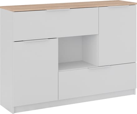 Vicco Betti Dressoir – 120 x 83.6 cm 2x deur, 2x lade en 1x open vak Wit/Sonoma