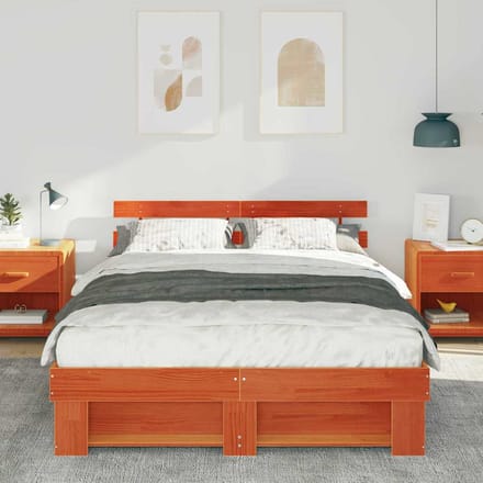 vidaXL - Bedframe - Wasbruin - 140 - x - 200 - cm - Massief - grenenhout