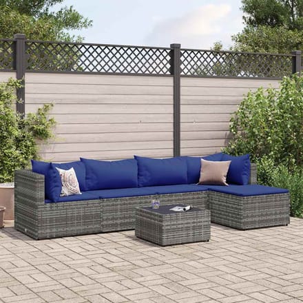 vidaXL - 6-delige - Loungeset - met - kussens - poly - rattan - grijs