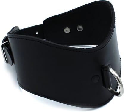Kiotos - Gecontourde Zwarte Lederen Posture Collar met D-Ring