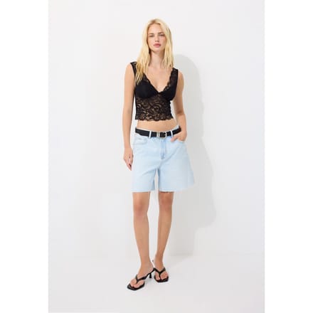 Stradivarius Kanten top  Zwart S