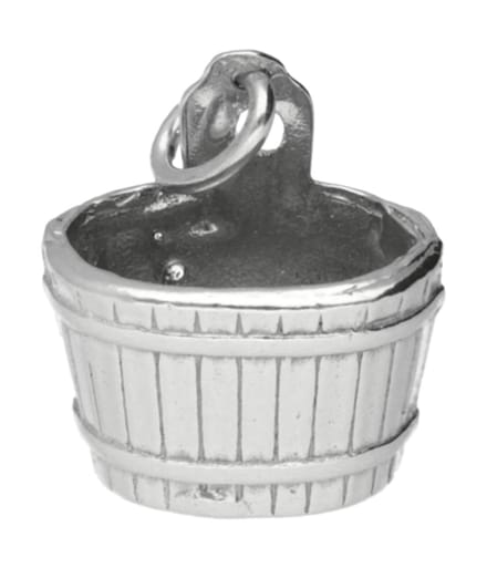 Zilveren Houten emmer - waterput - sauna kettinghanger