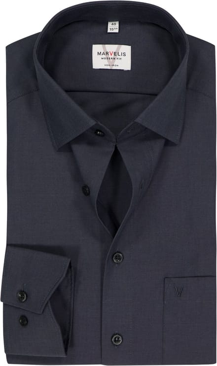 MARVELIS modern fit overhemd - antraciet grijs - Strijkvrij - Boordmaat: 40