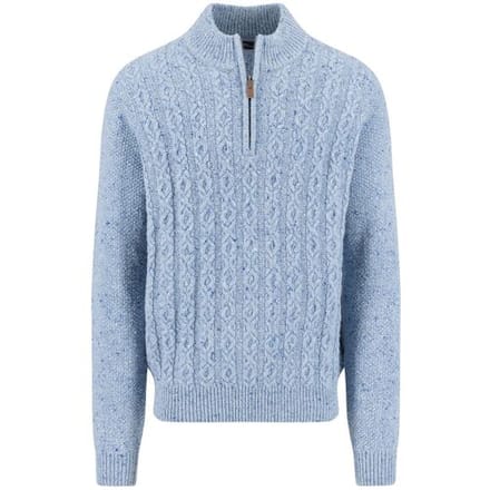 Fynch-Hatton Trui Troyer Zip Cable Knit Donegal Crystal Blue / male