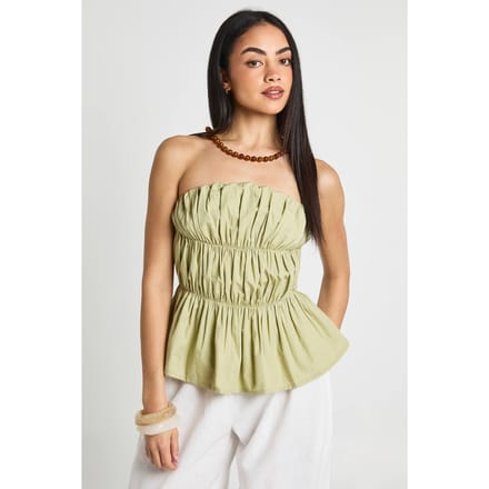 boohoo Dames Poplin Bandeau Top Met Shirring | Pistache | Maat: 34