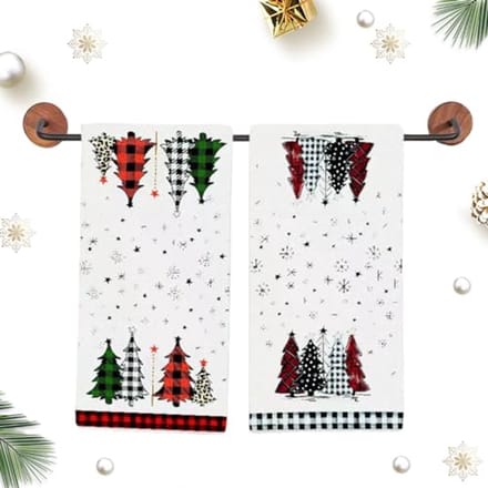 Kerst Keukendoeken Katoen 66 x 45 cm - Set van 2 - Wit