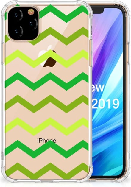 Apple iPhone 11 Pro Max Doorzichtige Silicone Hoesje Zigzag Groen