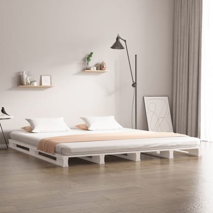 vidaXL - Palletbed - massief - grenenhout - wit - 135x190 - cm