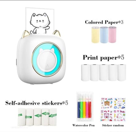 Mini Thermische Printer – Draagbare Fotoprinter met 14 Rollen Papier – Slimme Bluetooth-printer voor iOS & Android – Draagbare Zakprinter – Geschikt voor Etiketten, Afbeeldingen – Wit
