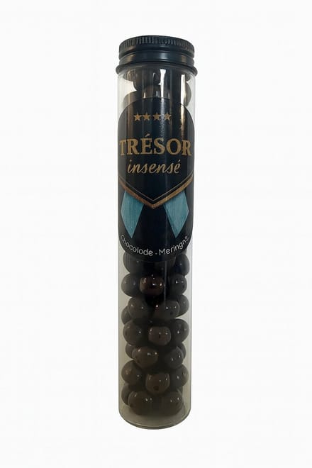 Trésor Insensé – Chocolade Omhulde Meringue– Luxe Snack in Geschenktube (75g)