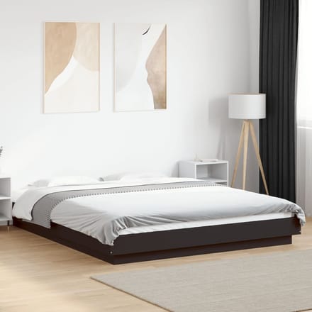 vidaXL - Bedframe - met - LED-verlichting - bewerkt - hout - zwart - 150x200 - cm