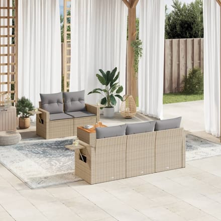 vidaXL - 6-delige - Loungeset - met - kussens - poly - rattan - beige