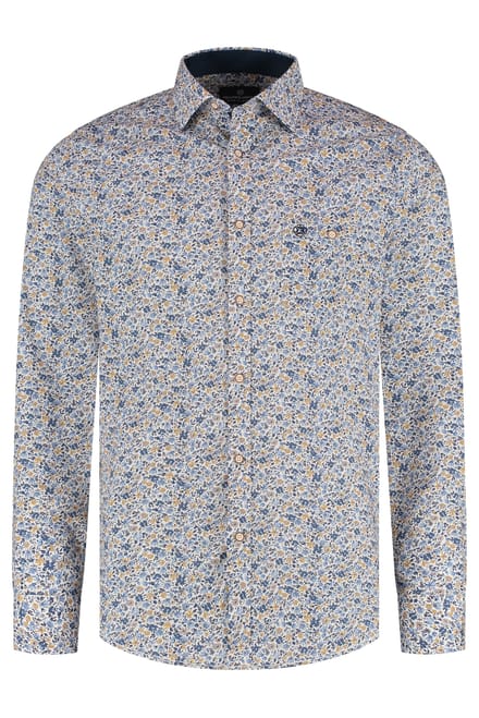 Fellows United Fellows United Overhemd Lange Mouw Flowers Mid Blue  3XL