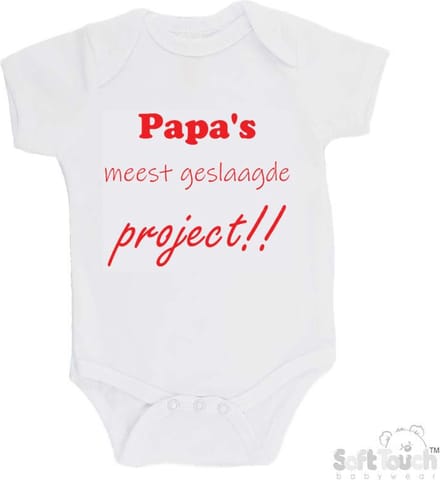 Soft Touch Romper "Papa's meest geslaagde project" Unisex Katoen Wit/rood Maat 56/62